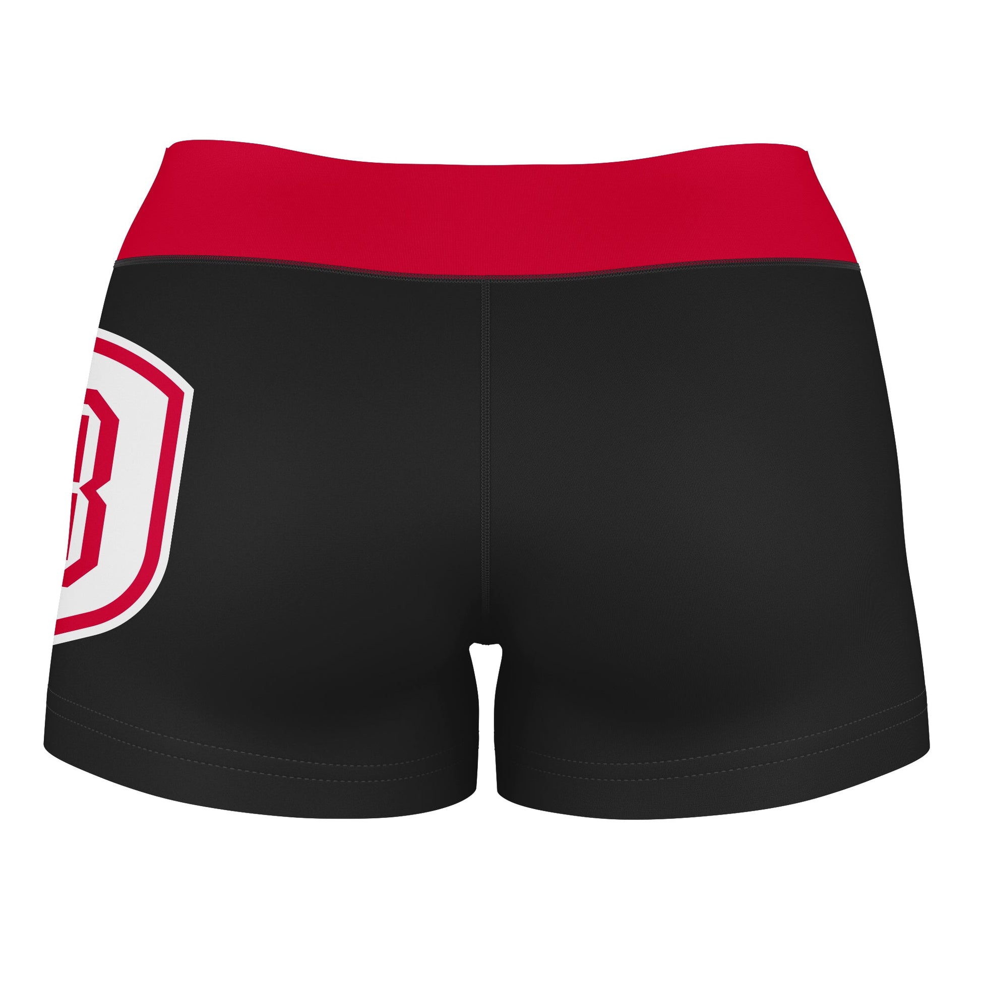 Bradley Braves Vive La Fete Logo on Thigh & Waistband Black & Red Women Yoga Booty Workout Shorts 3.75 Inseam - Vive La F̻te - Online Apparel Store