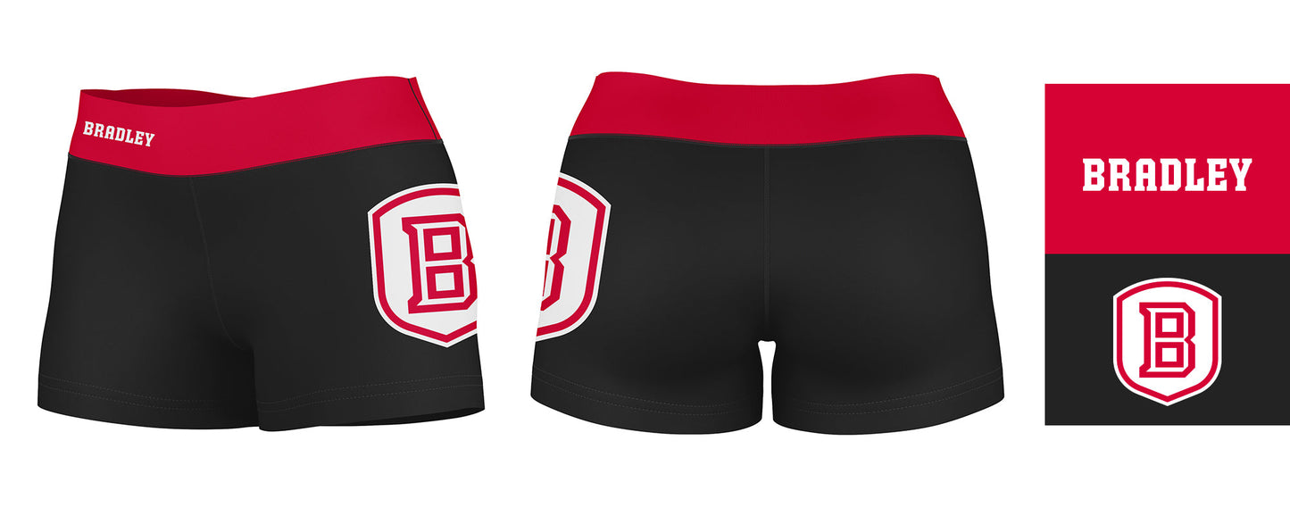 Bradley Braves Vive La Fete Logo on Thigh & Waistband Black & Red Women Yoga Booty Workout Shorts 3.75 Inseam - Vive La F̻te - Online Apparel Store