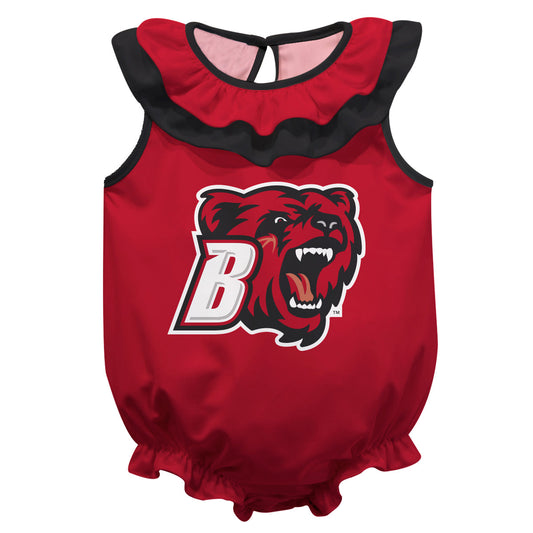 Bridgewater State University Bears BSU Red Sleeveless Ruffle One Piece Jumpsuit Logo Bodysuit by Vive La Fete
