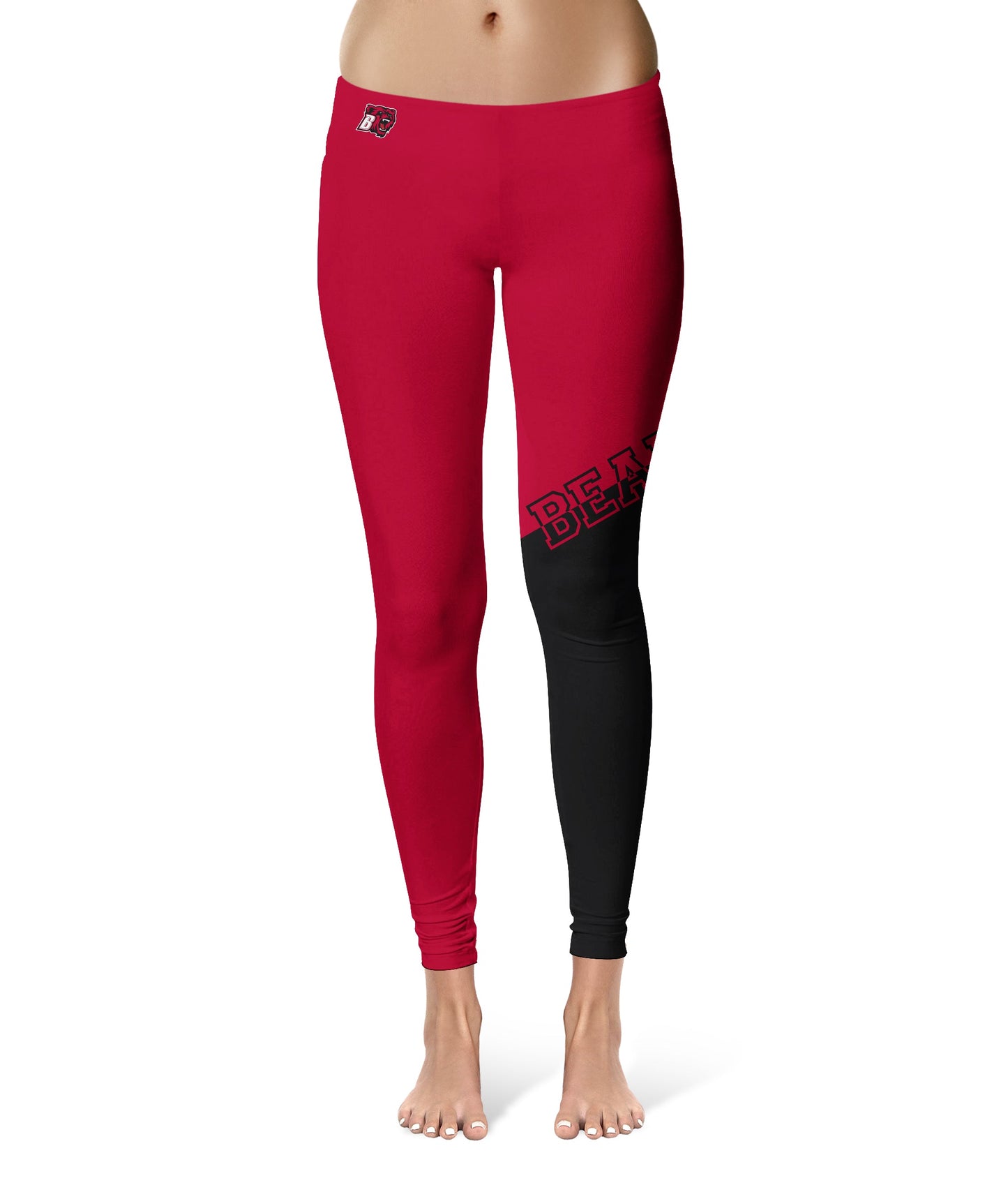 Bridgewater State Bears BSU Vive La Fete Game Day Collegiate Leg Color Block Women Red Black Yoga Leggings