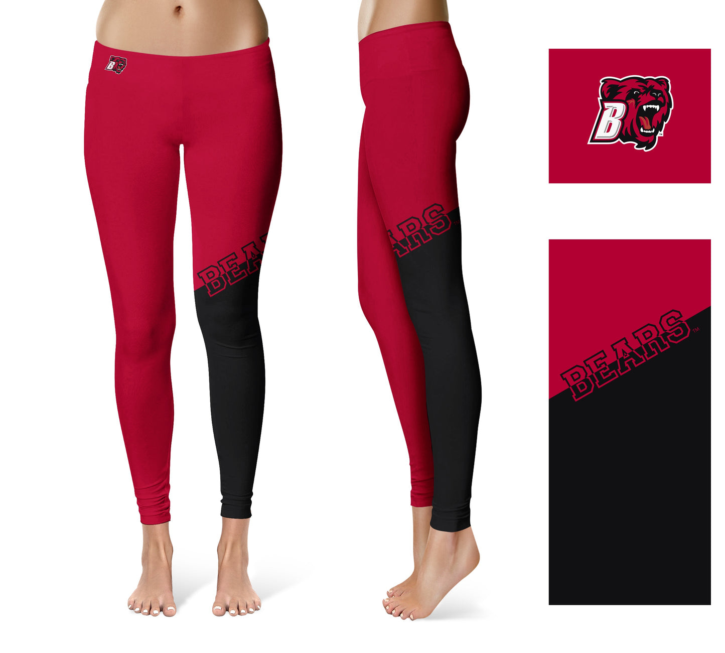 Bridgewater State Bears BSU Vive La Fete Game Day Collegiate Leg Color Block Women Red Black Yoga Leggings