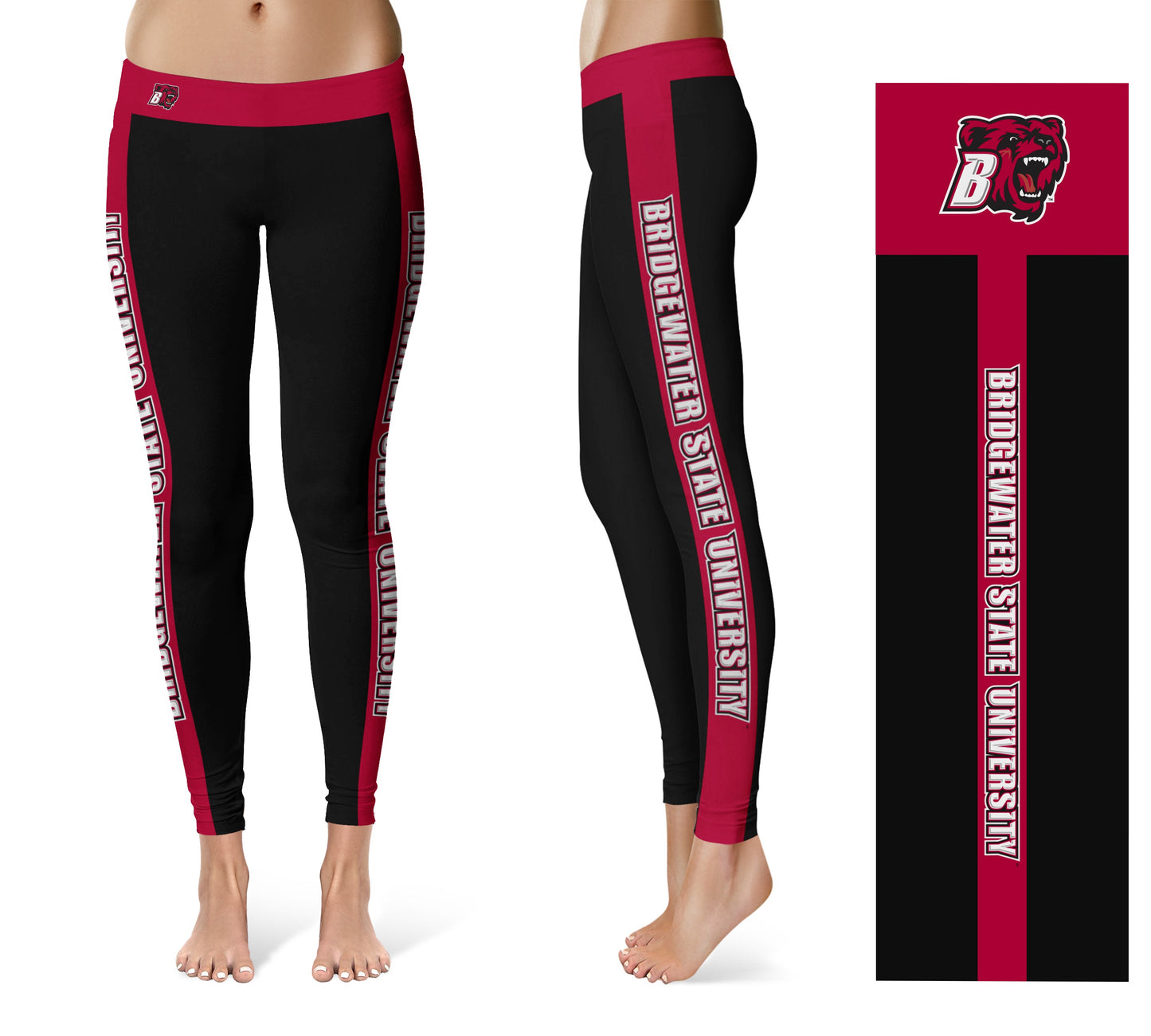 Bridgewater State Bears BSU Vive La Fete Game Day Collegiate Red Stripes Women Black Yoga Leggings 2 Waist Tights