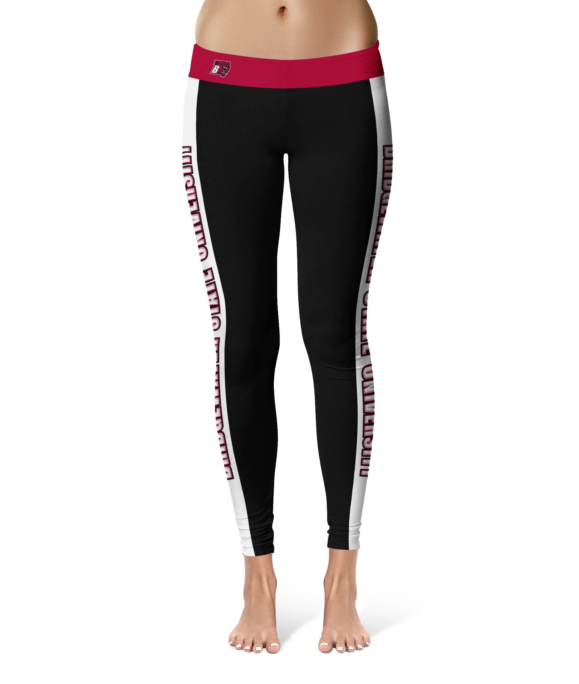 Bridgewater State Bears BSU Vive La Fete Game Day Collegiate White Stripes Women Black Yoga Leggings 2 Waist Tights