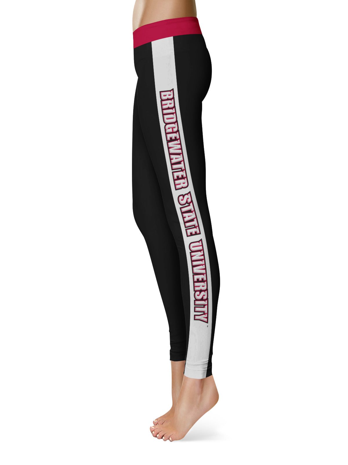 Bridgewater State Bears BSU Vive La Fete Game Day Collegiate White Stripes Women Black Yoga Leggings 2 Waist Tights