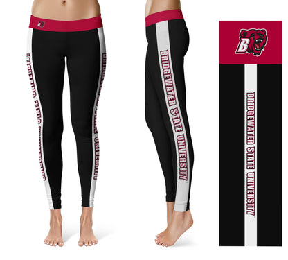 Bridgewater State Bears BSU Vive La Fete Game Day Collegiate White Stripes Women Black Yoga Leggings 2 Waist Tights