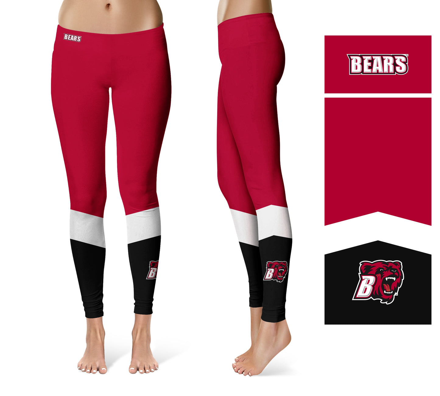 Bridgewater State Bears BSU Vive La Fete Game Day Collegiate Ankle Color Block Women Red Black Yoga Leggings