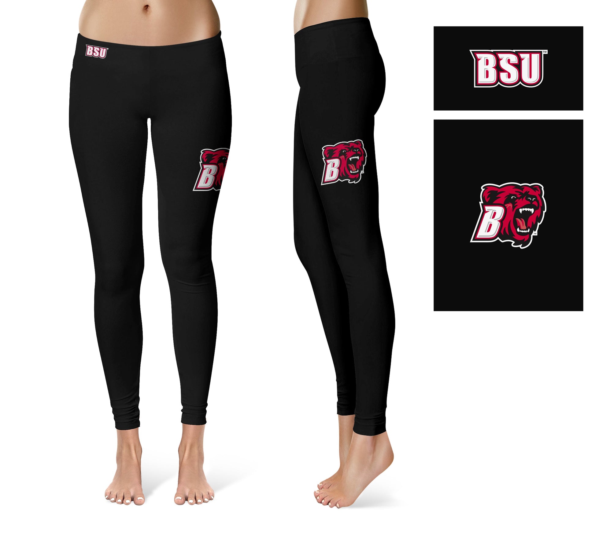 Bridgewater State Bears BSU Vive La Fete Collegiate Large Logo on Thigh Women Black Yoga Leggings 2.5 Waist Tights