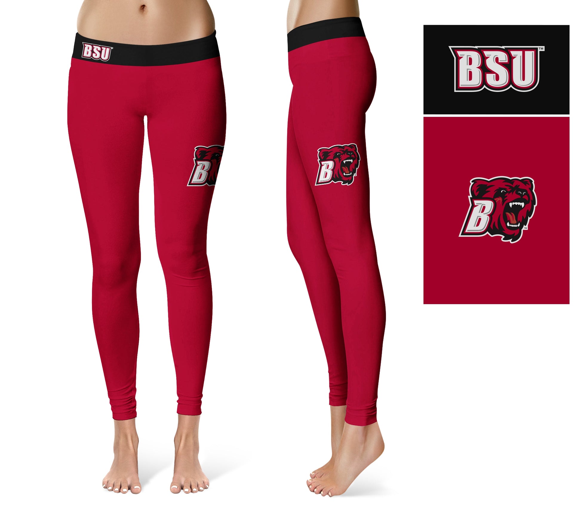 Bridgewater State Bears BSU Vive La Fete Game Day Collegiate Logo on Thigh Red Women Yoga Leggings 2.5 Waist Tights