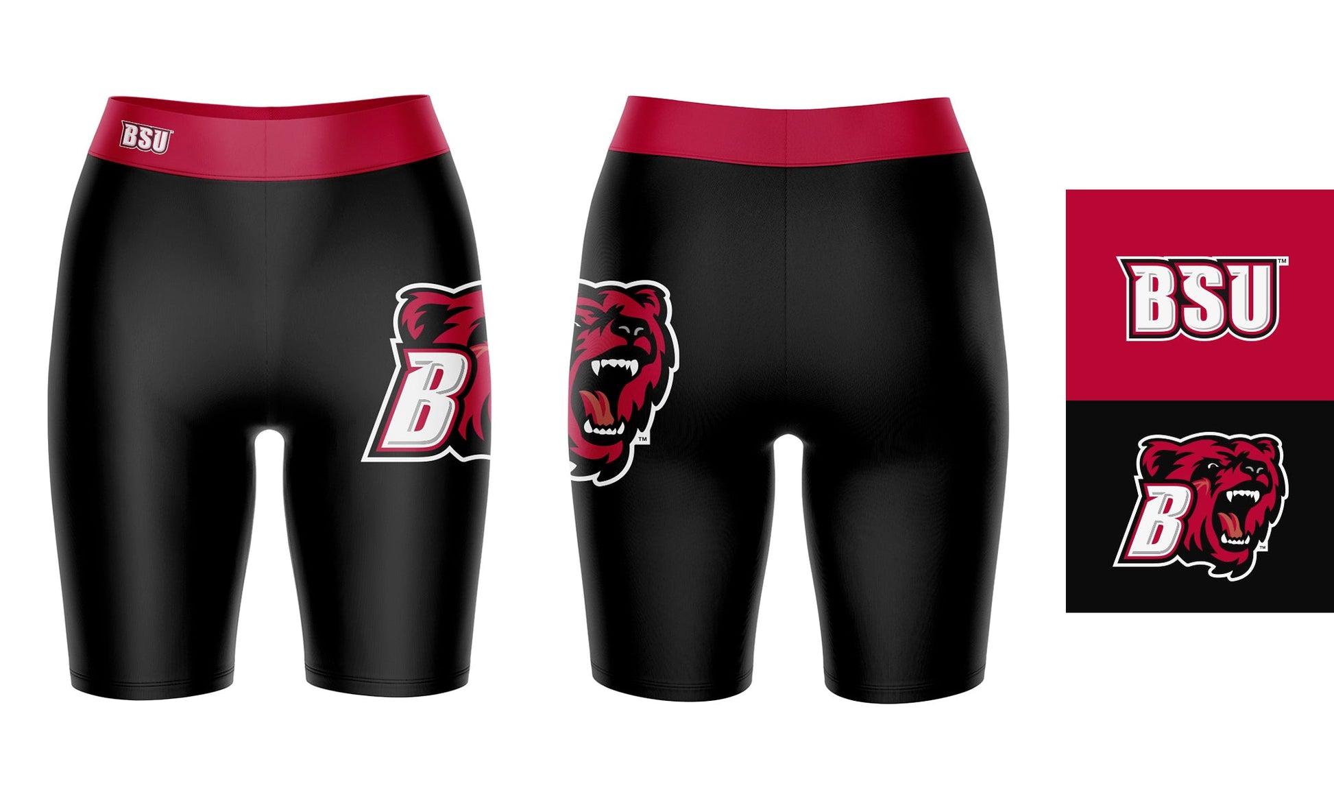 Bridgewater State Bears BSU Vive La Fete Game Day Logo on Thigh & Waistband Black and Red Women Bike Short 9 Inseam