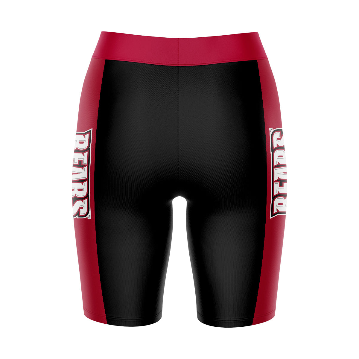 Bridgewater State Bears BSU Vive La Fete Game Day Logo on Waistband and Red Stripes Black Women Bike Short 9 Inseam