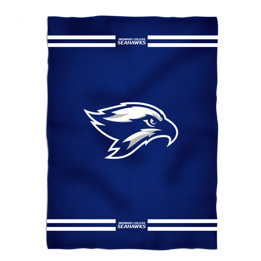 Broward College Seahawks Game Day Soft Premium Fleece Bllue Throw Blanket 40 x 58 Logo and Stripes