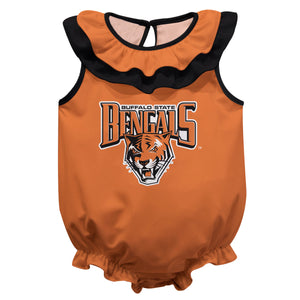 Buffalo State Bengals Orange Sleeveless Ruffle One Piece Jumpsuit Logo Bodysuit by Vive La Fete, Infant / 24M