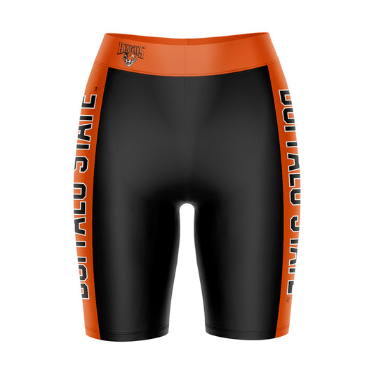 Buffalo State Bengals Vive La Fete Game Day Logo on Waistband and Orange Stripes Black Women Bike Short 9 Inseam"