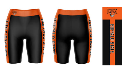 Buffalo State Bengals Vive La Fete Game Day Logo on Waistband and Orange Stripes Black Women Bike Short 9 Inseam"