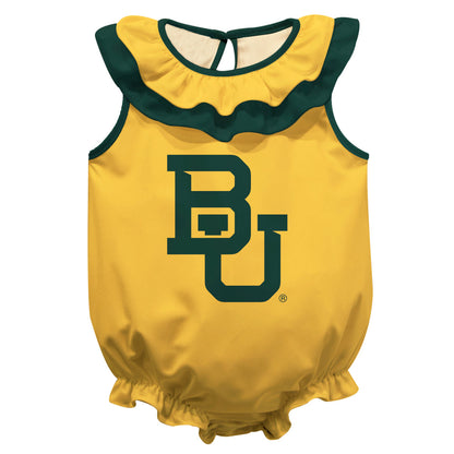 Baylor Bears Gold Sleeveless Ruffle One Piece Jumpsuit Logo Bodysuit by Vive La Fete