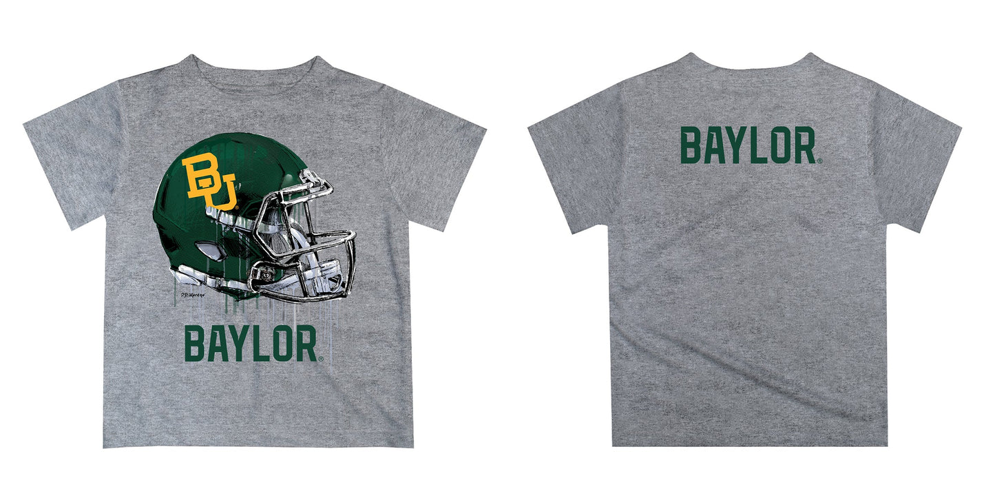 Baylor Bears Original Dripping Football Helmet Heather Gray T-Shirt by Vive La Fete