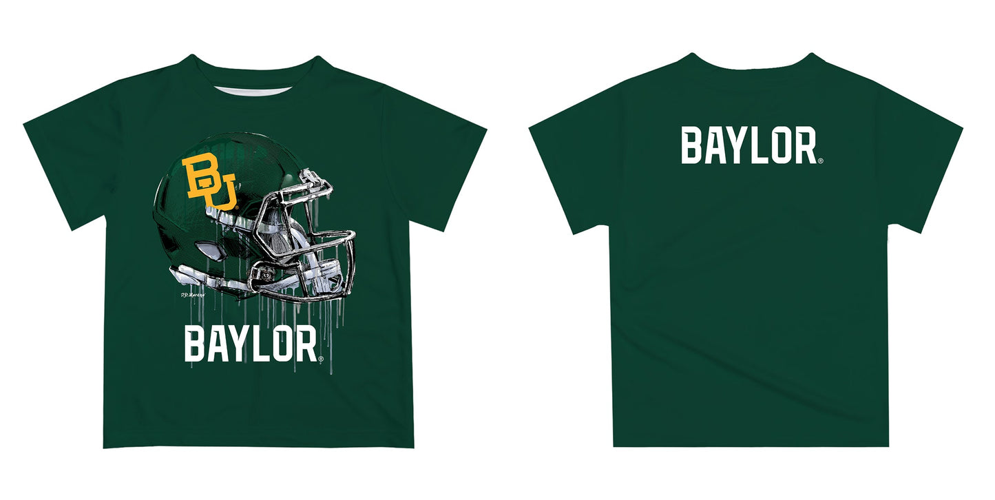 Baylor Bears Original Dripping Football Helmet Green T-Shirt by Vive La Fete