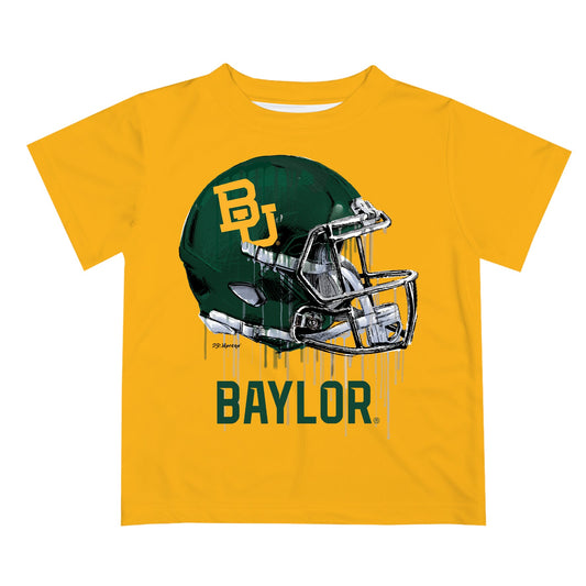 Baylor Bears Original Dripping Football Helmet Gold T-Shirt by Vive La Fete