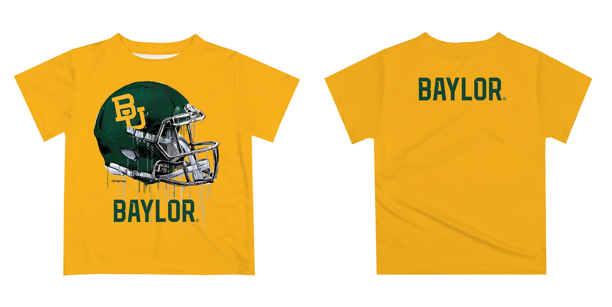Baylor Bears Original Dripping Football Helmet Gold T-Shirt by Vive La Fete