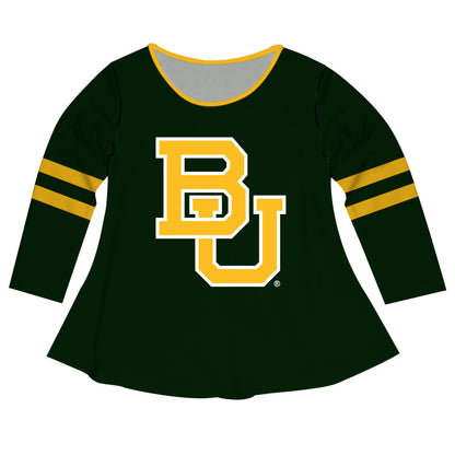 Baylor Bears Big Logo Gree Stripes Long Sleeve Girls Laurie Top by Vive La Fete