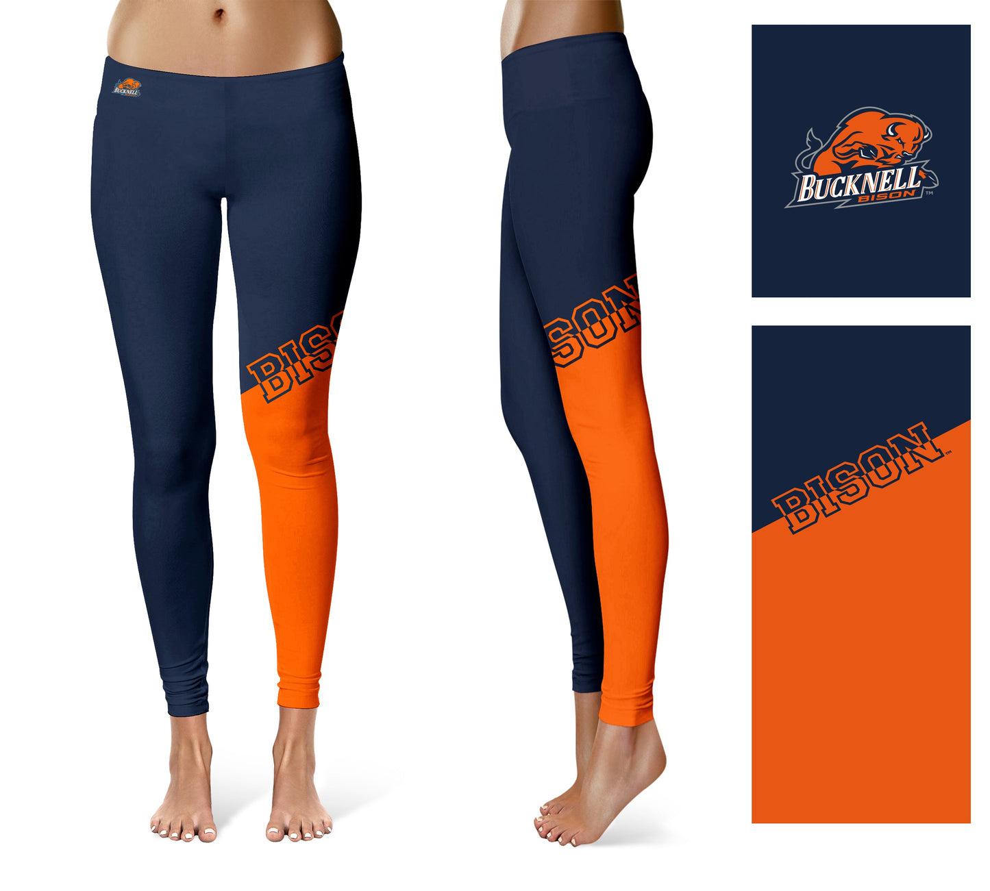 Bucknell Bison Vive La Fete Game Day Collegiate Leg Color Block Women Black Orange Yoga Leggings