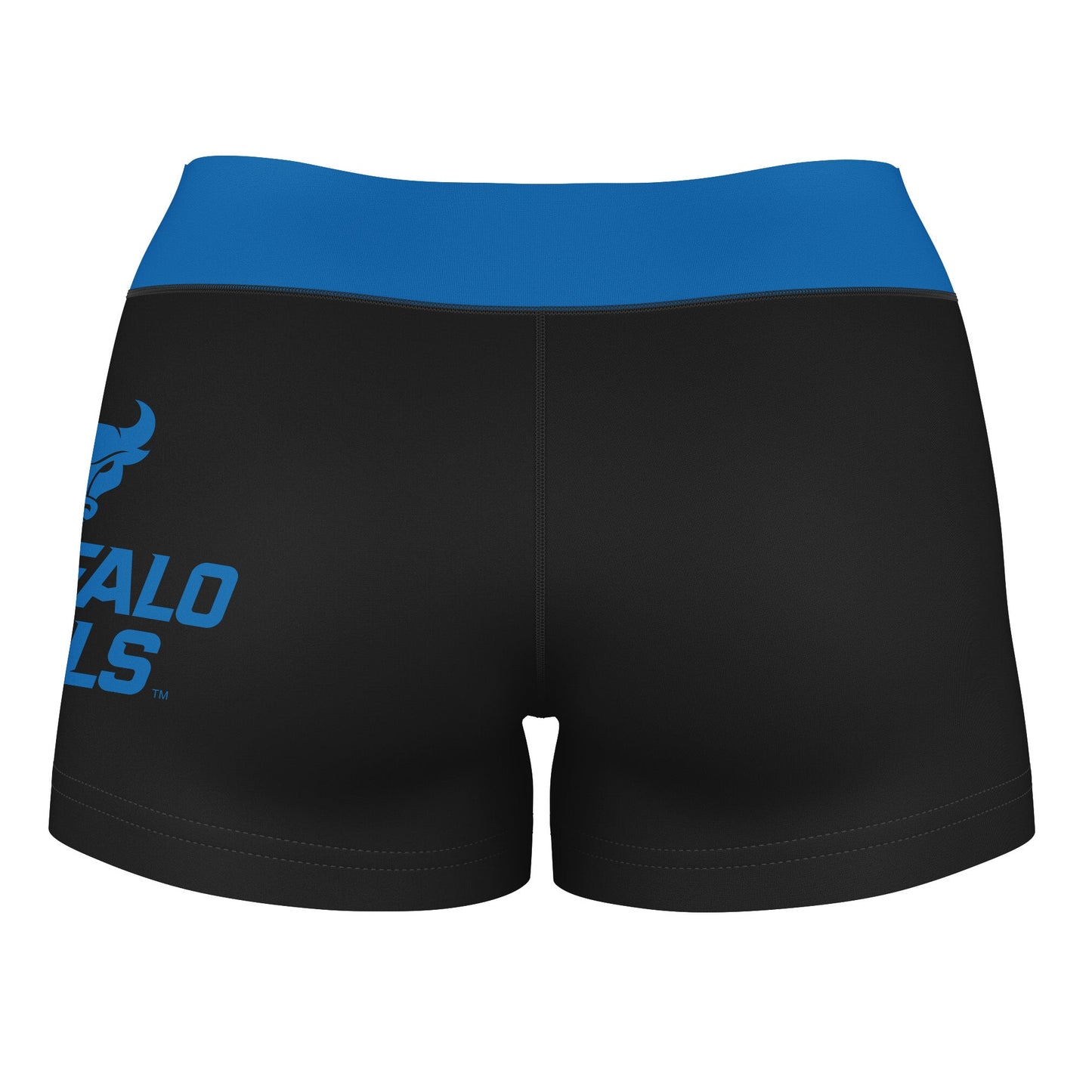 Buffalo Bulls Vive La Fete Logo on Thigh & Waistband Black & Blue Women Yoga Booty Workout Shorts 3.75 Inseam" - Vive La F̻te - Online Apparel Store
