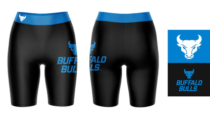 Buffalo Bulls Vive La Fete Game Day Logo on Thigh and Waistband Black and Blue Women Bike Short 9 Inseam"