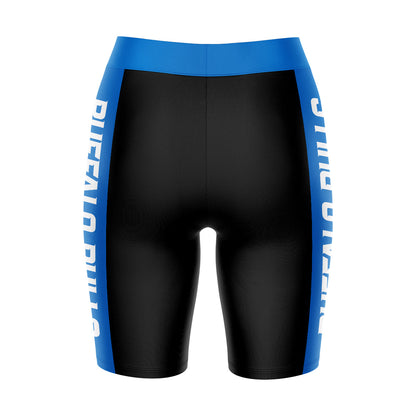 University at Buffalo Bulls Vive La Fete Game Day Logo on Waistband and Blue Stripes Black Women Bike Short 9 Inseam"