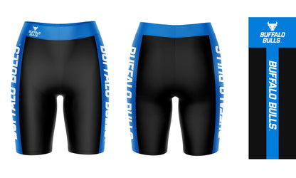 University at Buffalo Bulls Vive La Fete Game Day Logo on Waistband and Blue Stripes Black Women Bike Short 9 Inseam"