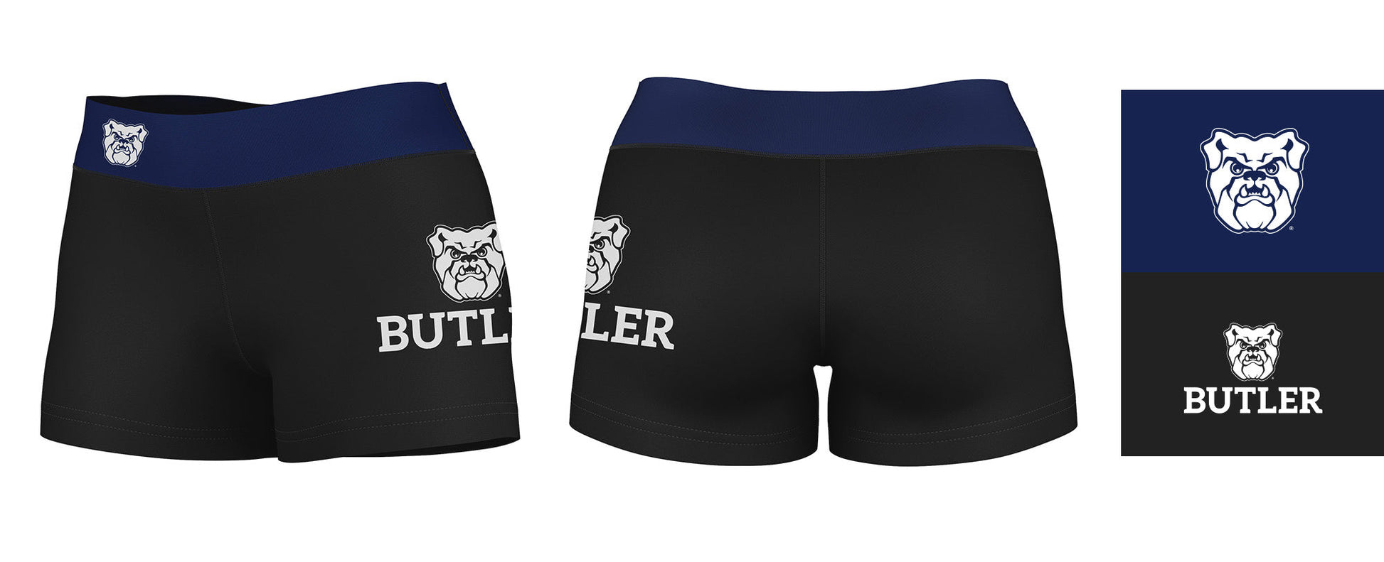 Butler Bulldogs Vive La Fete Logo on Thigh & Waistband Black & Navy Women Yoga Booty Workout Shorts 3.75 Inseam" - Vive La F̻te - Online Apparel Store