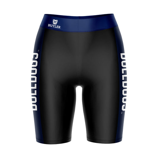 Butler Bulldogs Vive La Fete Game Day Logo on Waistband and Navy Stripes Black Women Bike Short 9 Inseam"