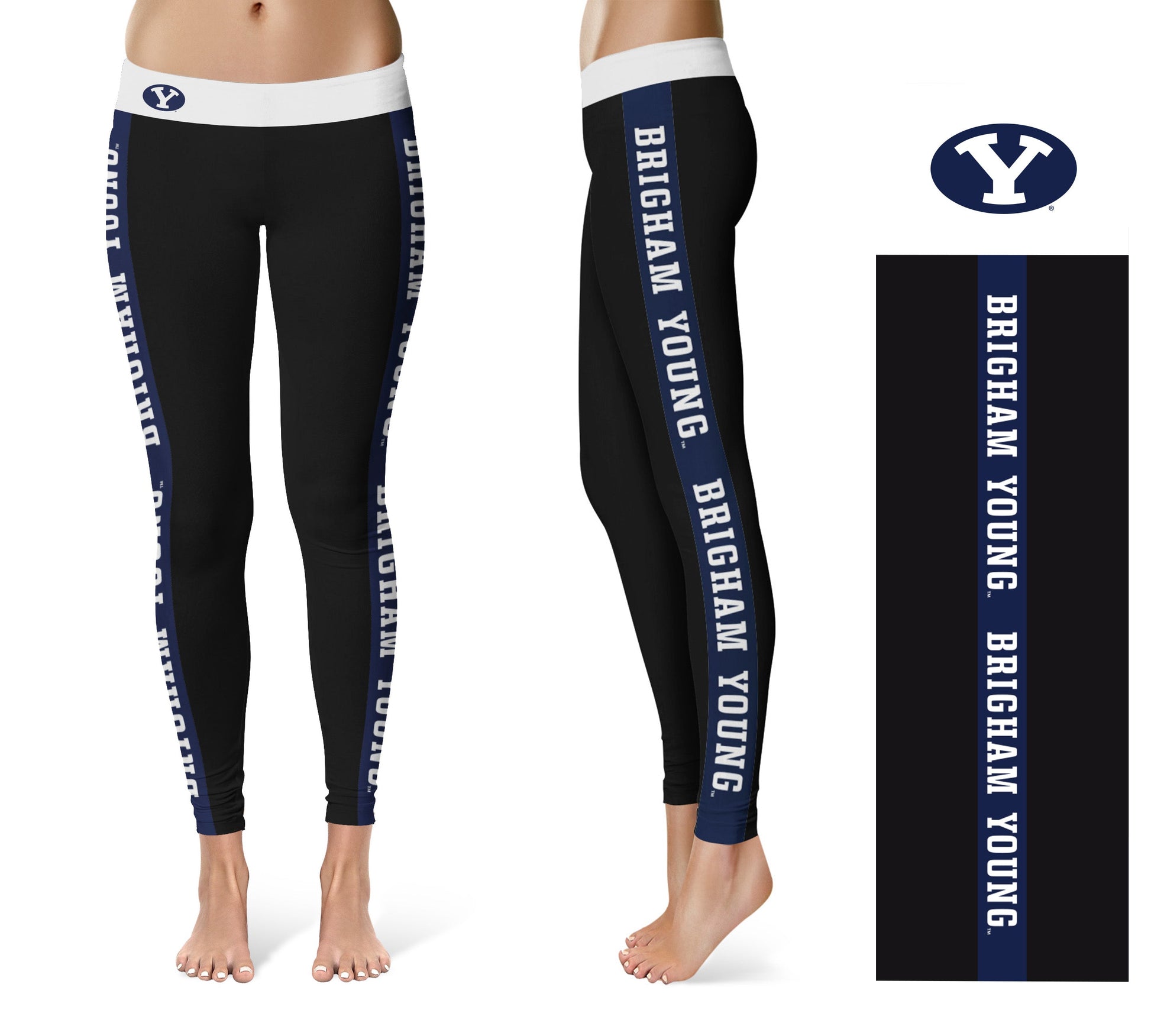 BYU Cougars Game Day Blue Stripes Black Yoga Leggings for Women by Vive La  Fete