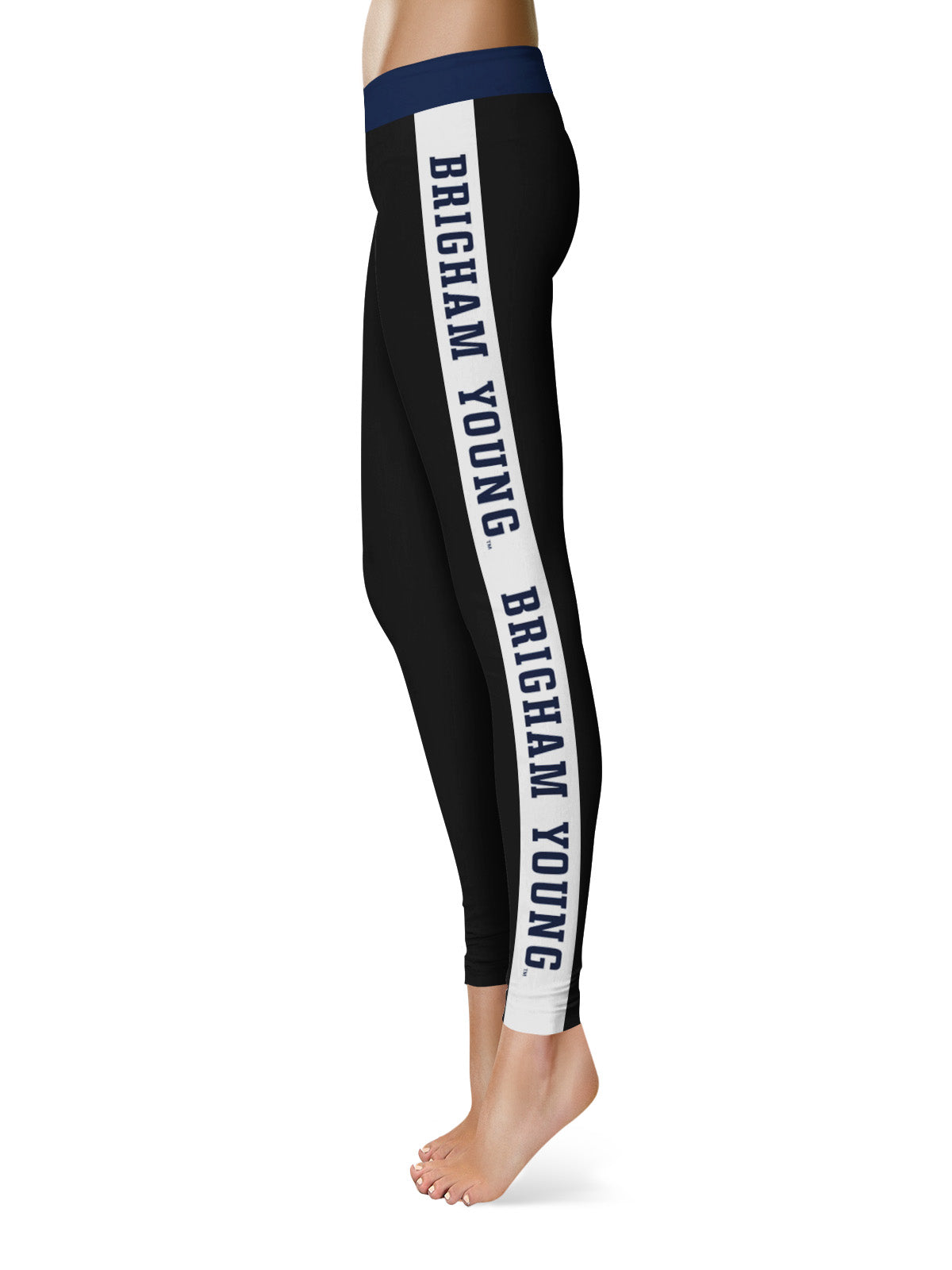 Brigham Young Cougars BYU Vive La Fete Game Day Collegiate White Stripes Women Black Yoga Leggings 2 Waist Tights