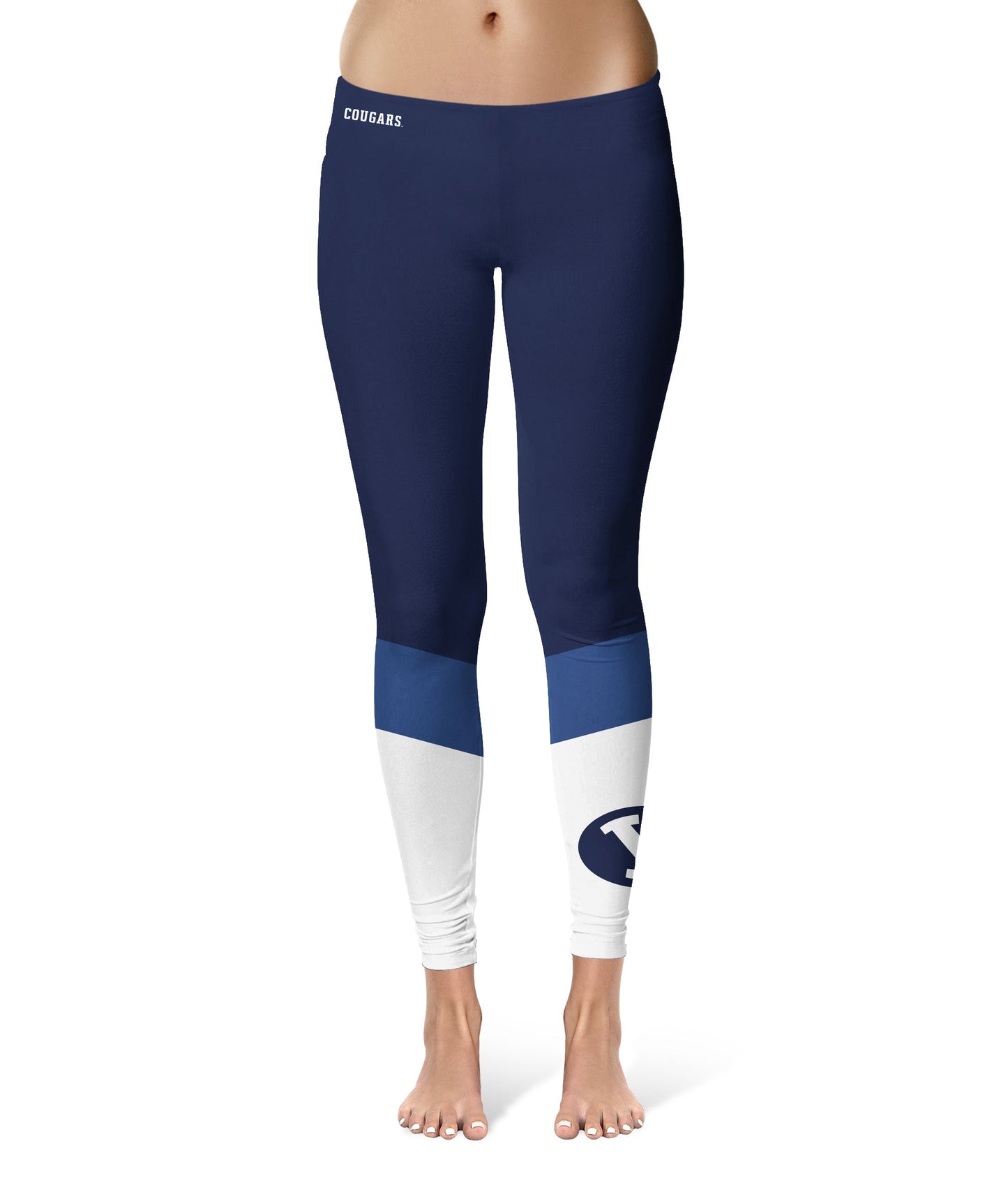 Brigham Young Cougars BYU Vive La Fete Game Day Collegiate Ankle Color Block Women Blue White Yoga Leggings