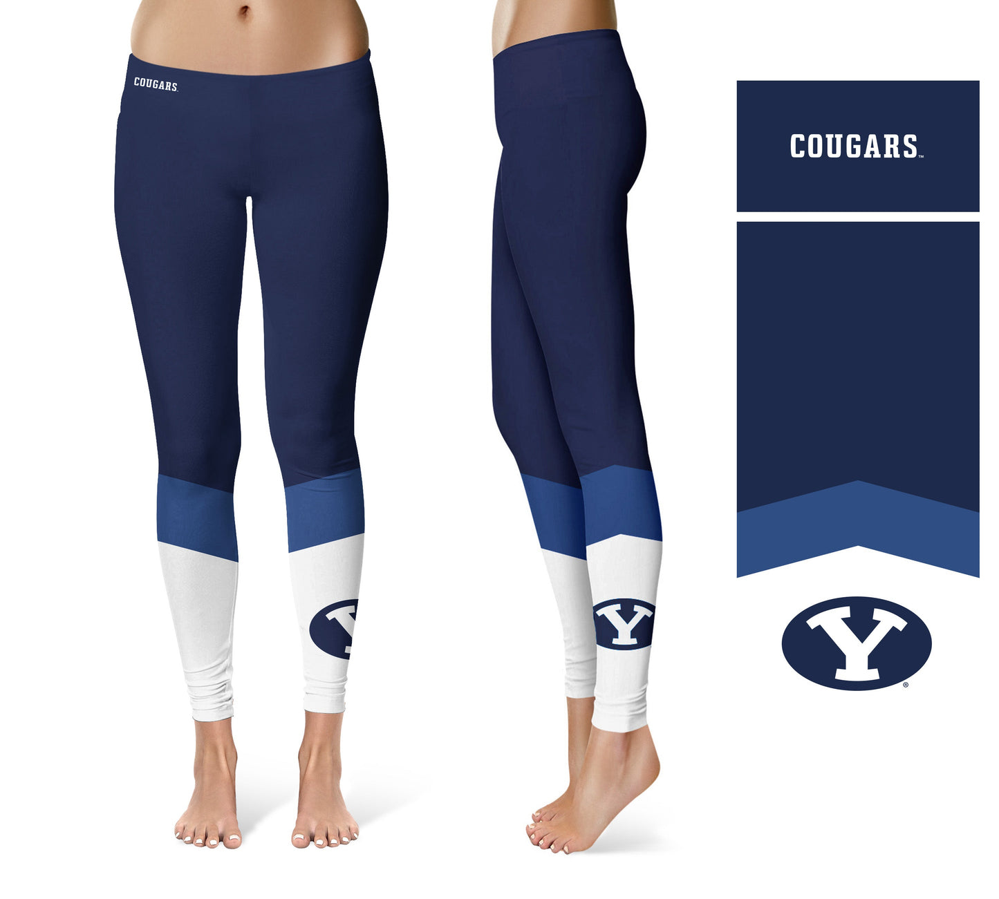 Brigham Young Cougars BYU Vive La Fete Game Day Collegiate Ankle Color Block Women Blue White Yoga Leggings