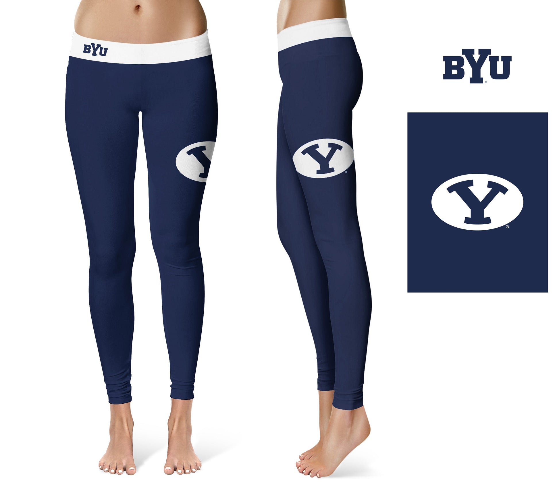 BYU Cougars Vive La Fete Game Day Collegiate Logo on Thigh Blue Women Yoga Leggings 2.5 Waist Tights