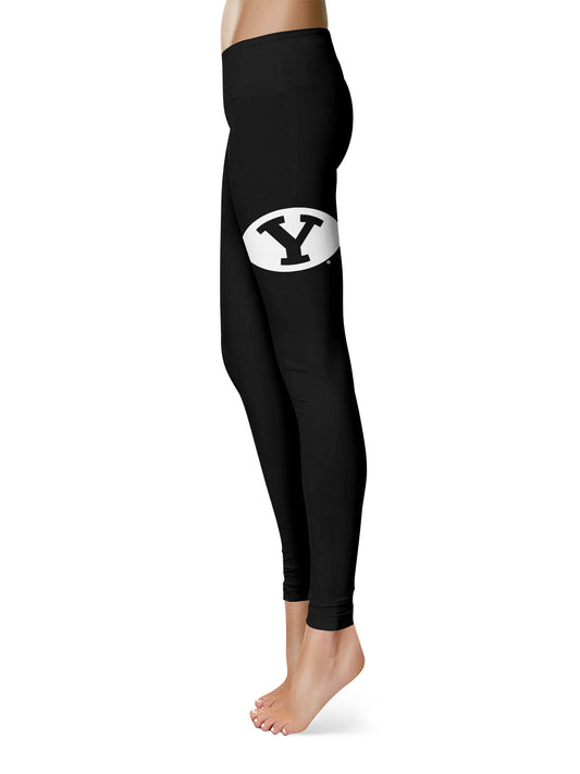 Mouseover Image, Brigham Young Cougars Vive La Fete Game Day Collegiate Large Logo on Thigh Women Black Yoga Leggings 2.5 Waist Tights