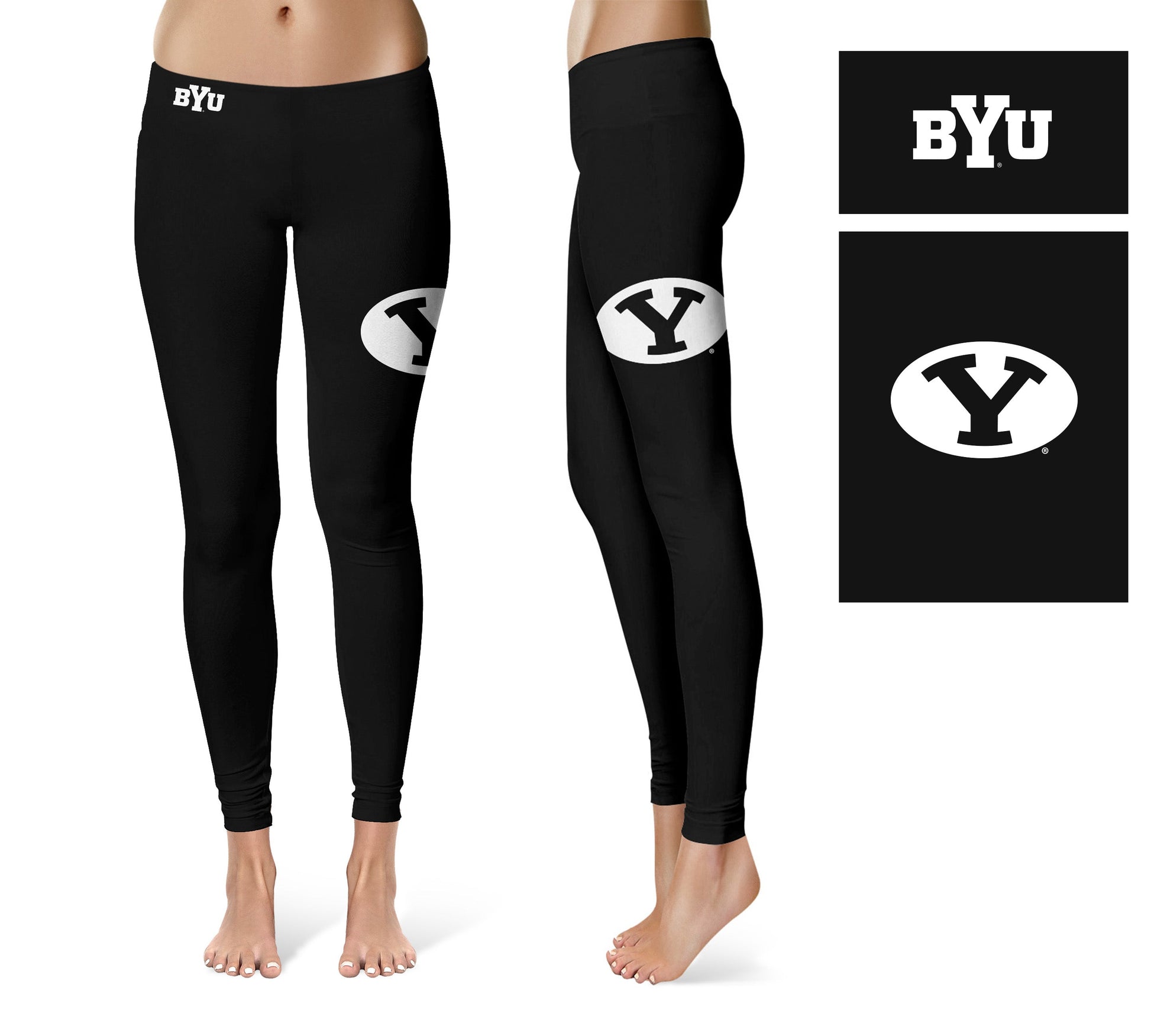 Brigham Young Cougars Vive La Fete Game Day Collegiate Large Logo on Thigh Women Black Yoga Leggings 2.5 Waist Tights