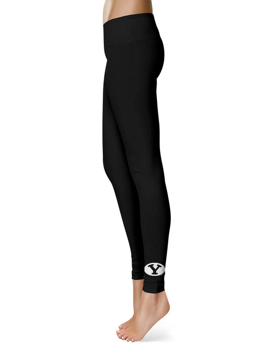 Mouseover Image, Brigham Young Cougars BYU Vive La Fete Game Day Collegiate Logo at Ankle Women Black Yoga Leggings 2.5 Waist Tights