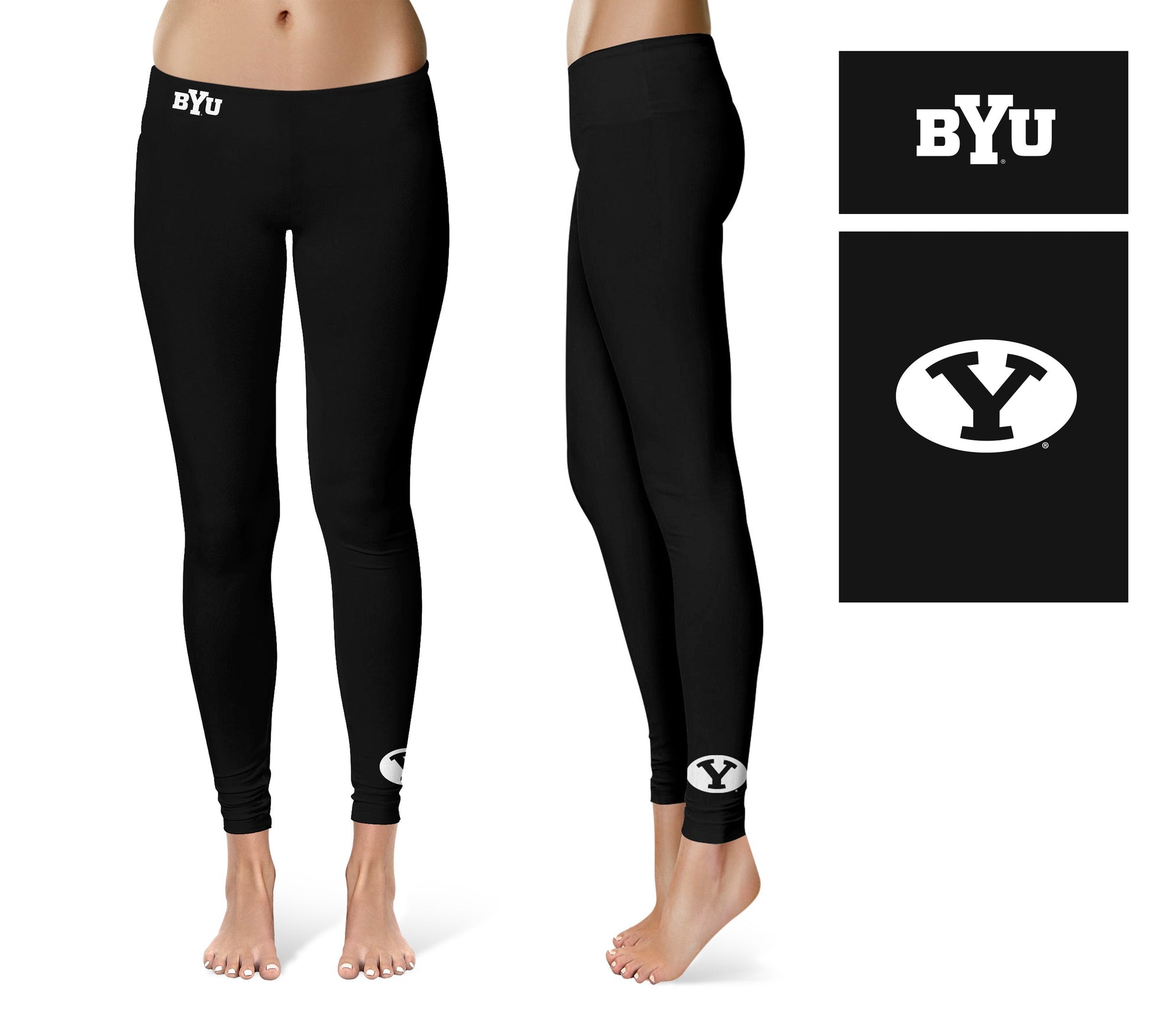 Brigham Young Cougars BYU Vive La Fete Game Day Collegiate Logo at Ankle Women Black Yoga Leggings 2.5 Waist Tights