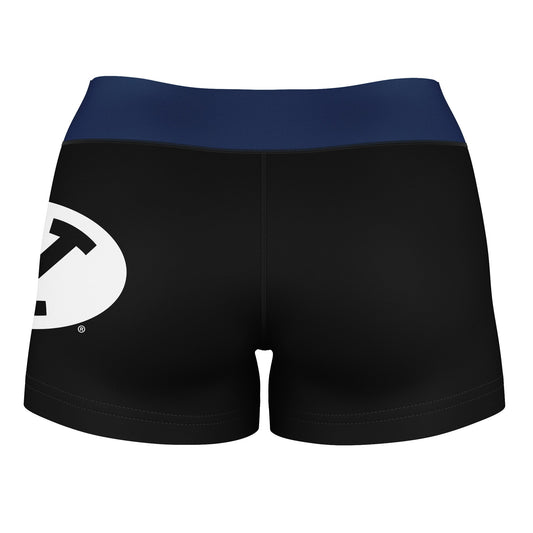 Mouseover Image, BYU Cougars Vive La Fete Logo on Thigh & Waistband Black & Blue Women Yoga Booty Workout Shorts 3.75 Inseam