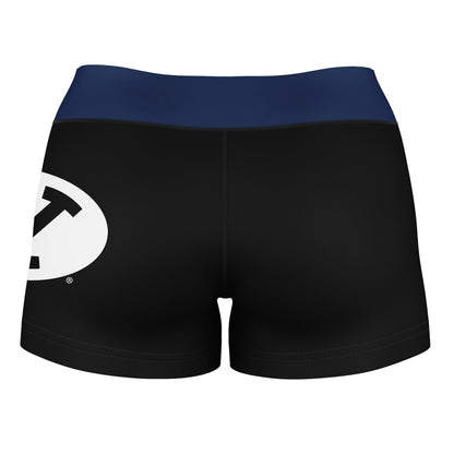 BYU Cougars Vive La Fete Logo on Thigh & Waistband Black & Blue Women Yoga Booty Workout Shorts 3.75 Inseam - Vive La F̻te - Online Apparel Store