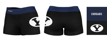 BYU Cougars Vive La Fete Logo on Thigh & Waistband Black & Blue Women Yoga Booty Workout Shorts 3.75 Inseam - Vive La F̻te - Online Apparel Store