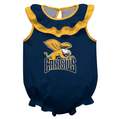 Canisius College Golden Griffins Blue Sleeveless Ruffle One Piece Jumpsuit Logo Bodysuit by Vive La Fete