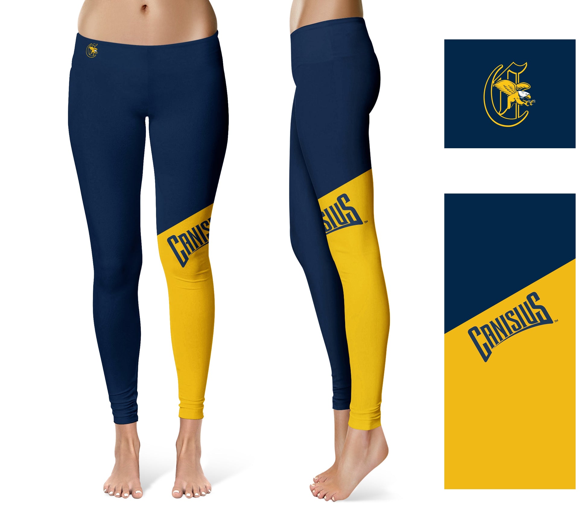 Canisius College Griffs Vive La Fete Game Day Collegiate Leg Color Block Women Blue Gold Yoga Leggings