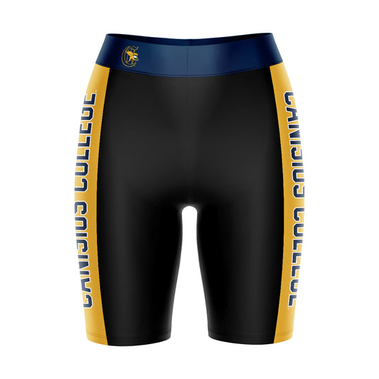 Canisius College Griffs Vive La Fete Game Day Logo on Waistband and Gold Stripes Black Women Bike Short 9 Inseam