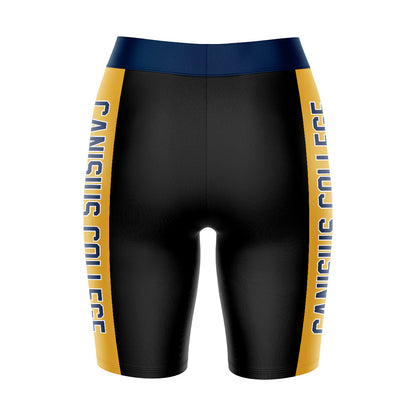 Canisius College Griffs Vive La Fete Game Day Logo on Waistband and Gold Stripes Black Women Bike Short 9 Inseam