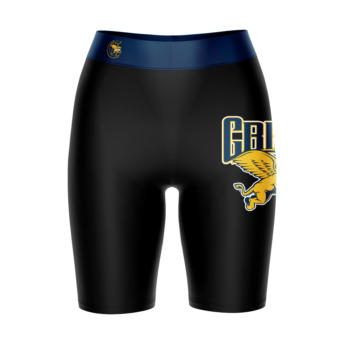 Canisius College Golden Griffins Vive La Fete Logo on Thigh and Waistband Black and Blue Women Bike Short 9 Inseam