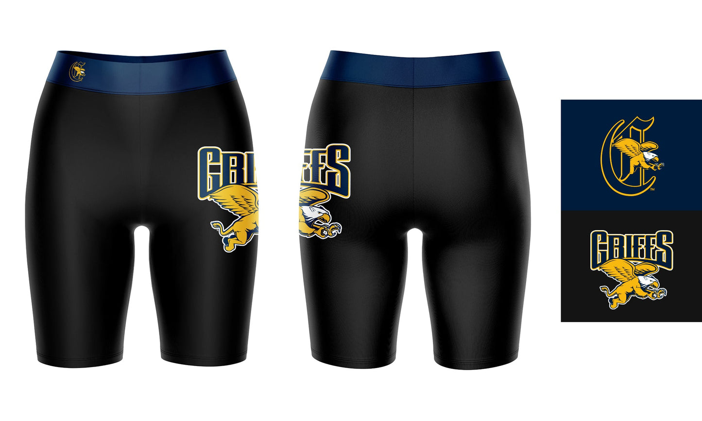 Canisius College Golden Griffins Vive La Fete Logo on Thigh and Waistband Black and Blue Women Bike Short 9 Inseam