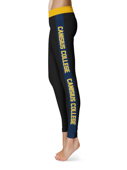 Canisius College Golden Griffins Vive La Fete Game Day Collegiate Blue Stripes Women Black Yoga Leggings 2 Waist Tights